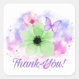 Heldere bloemen en vlinder, Waterverf achtergrond Vierkante Sticker