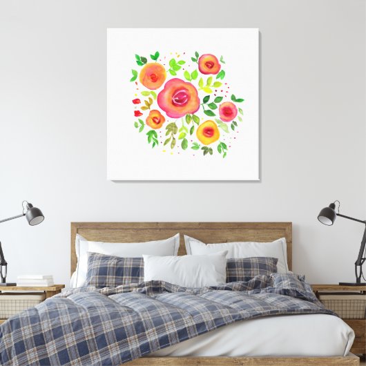 Heldere bloemen Floral Bouquet, Waterverf schilder Canvas Afdruk (Insitu (Slaapkamer))