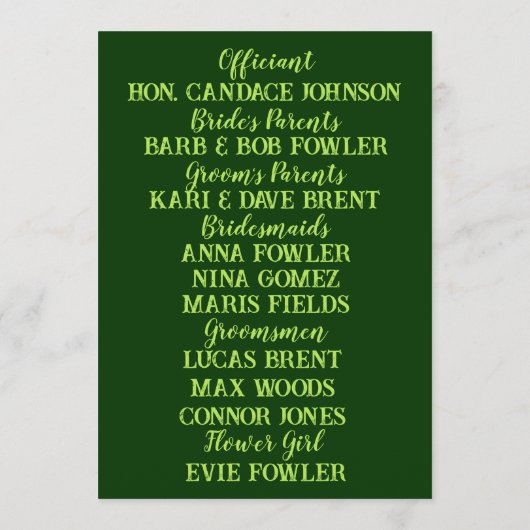 Heldere bloemen op diepste groene bruiloft programma (Achterkant)