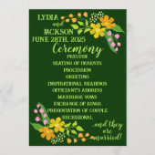 Heldere bloemen op diepste groene bruiloft programma (Voorkant)