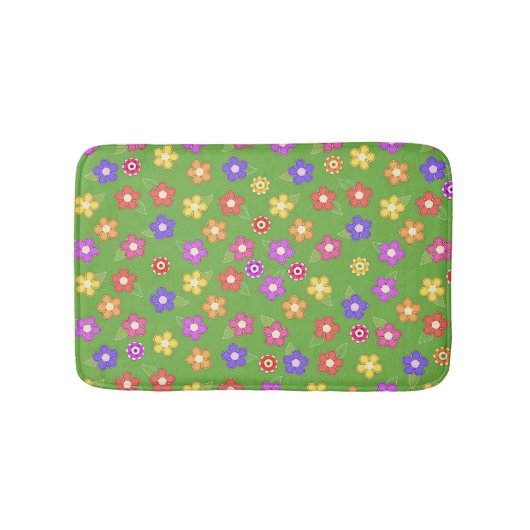 Heldere bloemen op groene bath Mat (Voorkant)