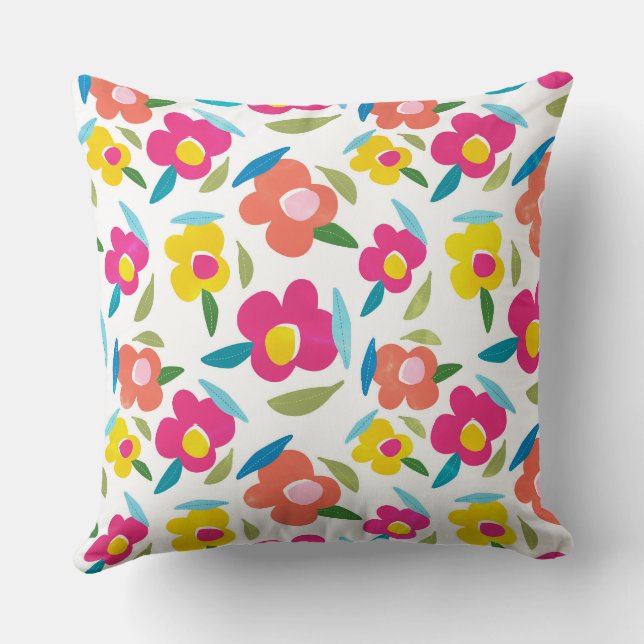 Heldere bloemen op wit kussen (Achterkant)