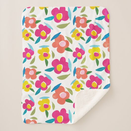 Heldere bloemen op wit sherpa deken (Voorkant)