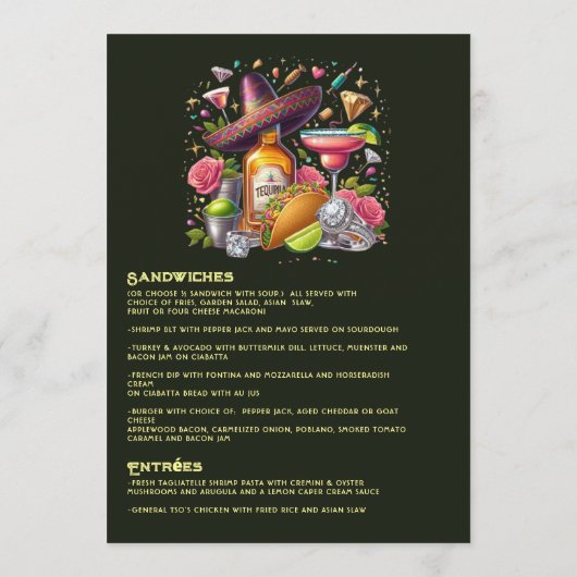 Heldere Bloemen Taco's en Tequila Fiesta Viering Menu (Achterkant)