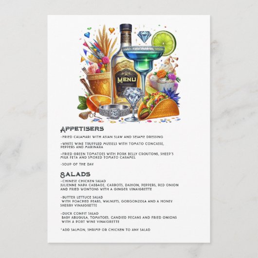 Heldere Bloemen Taco's en Tequila Fiesta Viering Menu (Voorkant)