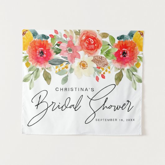 Heldere bloemstukken bruiloft in het midden van de wandkleed (Voorkant (horizontaal))