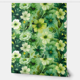 Heldere Botanische Groene Bloemschil en Stok Behang