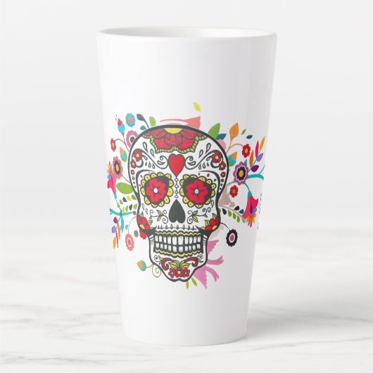 Heldere dag van de dode Catrina schedel met bloeme Latte Mok (Voorkant)
