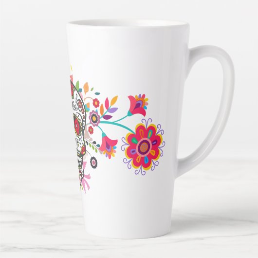 Heldere dag van de dode Catrina schedel met bloeme Latte Mok (Rechts)