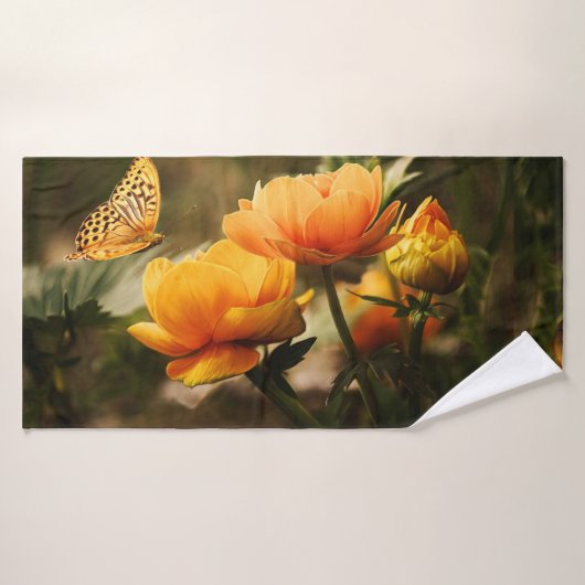 Heldere Deep Yellow Bloemen met Vlinder Badhanddoek (Badhanddoek)