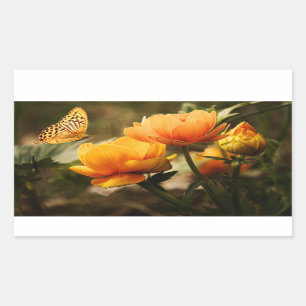 Heldere Deep Yellow Bloemen met Vlinder Rechthoekige Sticker