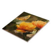 Heldere Deep Yellow Bloemen met Vlinder Tegeltje (Zijkant)