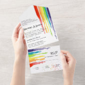 Heldere Druppelende Regenboog LGBTQ Handfasting We All In One Uitnodiging (Afscheurbaar)