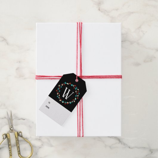 Heldere en Bold String Lights Monogram Gift Label Cadeaulabel (Met Touw)