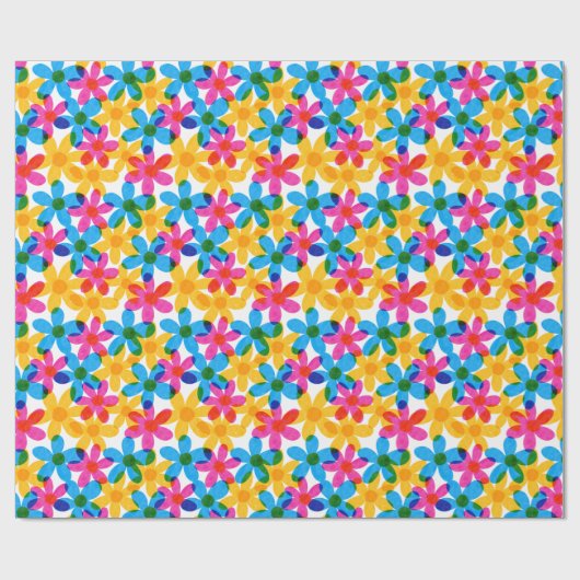 Heldere en gedurfde Hippie Bloemen Retro Bloemen Cadeaupapier (Vlak)