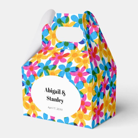 Heldere en gedurfde Hippie Bloemen Spring Wedding Bedankdoosjes (Voorkant Zijde)
