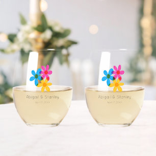 Heldere en gedurfde Hippie Bloemen Spring Wedding Wijnglas Zonder Voet