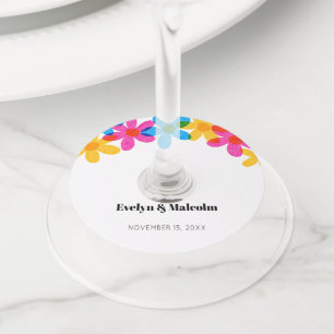 Heldere en gedurfde Hippie Bloemen Spring Wedding Wijnglaslabel