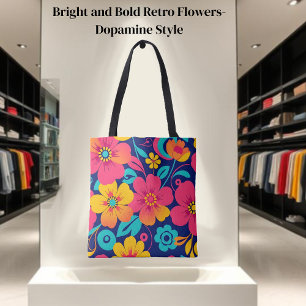 Heldere en gedurfde retro bloemen-dopamine stijl draagtas