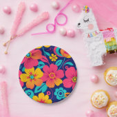 Heldere en gedurfde retro bloemen-dopamine stijl papieren bordje (Feest)