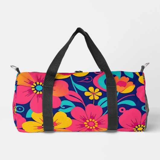 Heldere en gedurfde retro bloemen-dopamine stijl plunjezak (Voorkant)