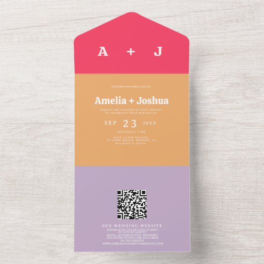 Heldere en gedurfde Retro bruiloft uitnodiging (Binnen)