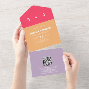 Heldere en gedurfde Retro bruiloft uitnodiging