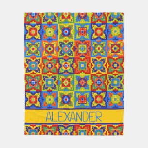 Heldere en Kleurrijke Geometrische Tegel Gepersona Fleece Deken