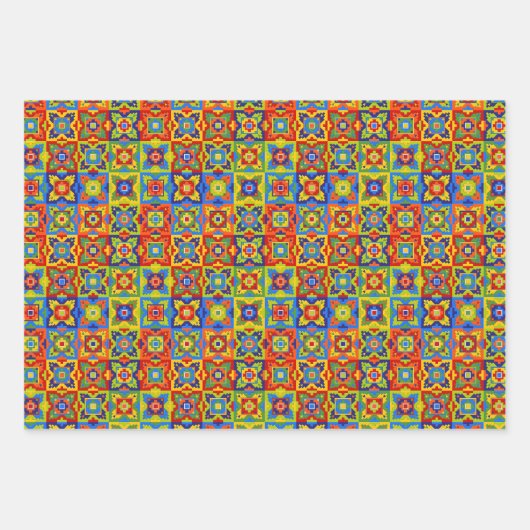 Heldere en kleurrijke geometrische Tegel Inpakpapier Vel (Voorkant 2)