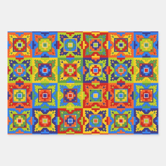 Heldere en kleurrijke geometrische Tegel Inpakpapier Vel (Voorkant)