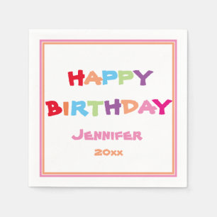 Heldere en kleurrijke gepersonaliseerde Happy Birt Servet