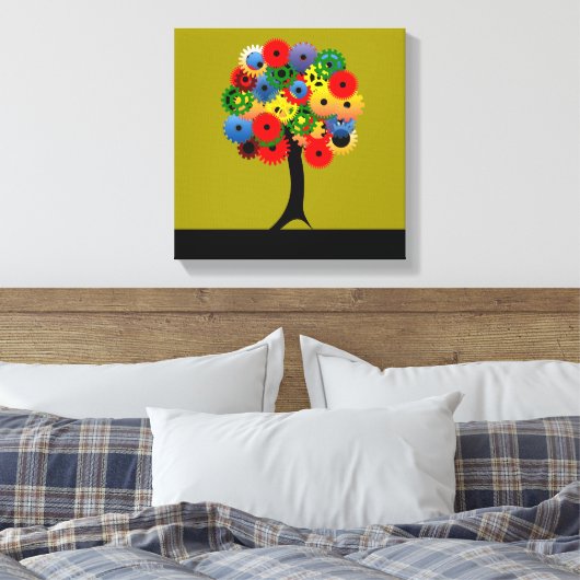 Heldere en kleurrijke mechanische versnellingsboom canvas afdruk (Insitu (Slaapkamer))