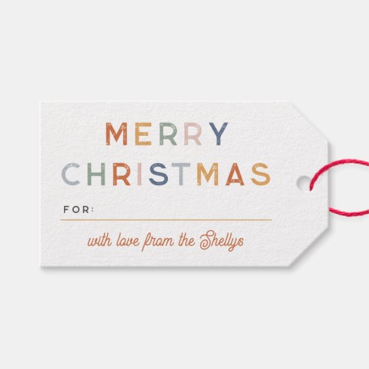 Heldere en kleurrijke Merry Christmas Script Naam Cadeaulabel (Voorkant (Horizontaal))