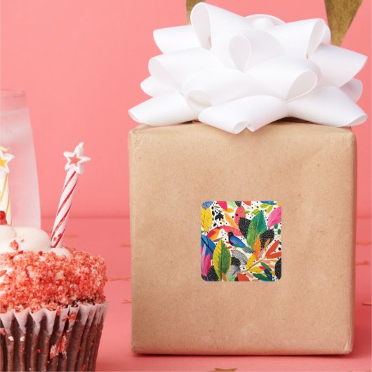 Heldere en kleurrijke Oerwoud kunst Vierkante Sticker (Feest)