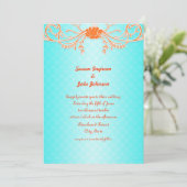 Heldere en leuke Aqua en Tangerine bruiloft uitnod Kaart (Staand voorkant)