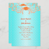 Heldere en leuke Aqua en Tangerine bruiloft uitnod Kaart (Voorkant / Achterkant)