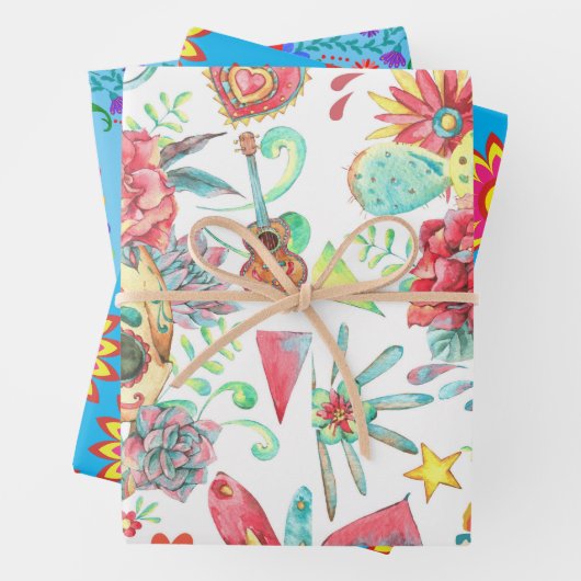 Heldere en Leuke Fiesta Kleuren met Suikerschedels Inpakpapier Vel (In situ)