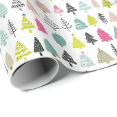 Heldere en vrolijke handgetekende kerstbomen cadeaupapier (Rol Hoek)
