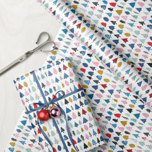 Heldere en vrolijke handgetekende kerstbomen cadeaupapier