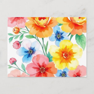 Heldere en vrolijke Waterverf Bloemen Briefkaart