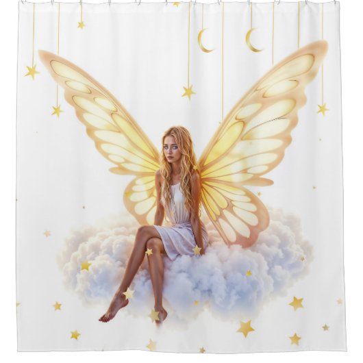 Heldere fee gouden vlinder vleugels zachte schoonh douchegordijn (Voorkant)