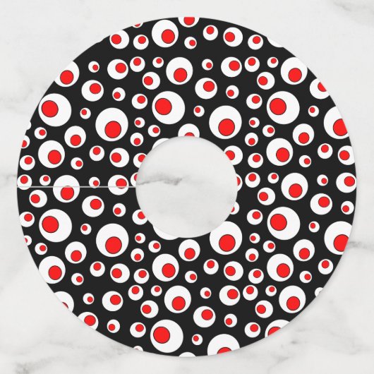 Heldere feestelijke rode ballen in witte cirkels o wijnglaslabel (Achterkant)