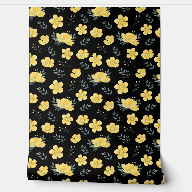 Heldere gele bloemen behang voor levendige ruimtes (Afrollen)