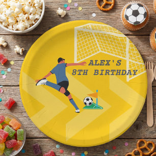Heldere gele Fun Soccer Player Goal Verjaardag Papieren Bordje