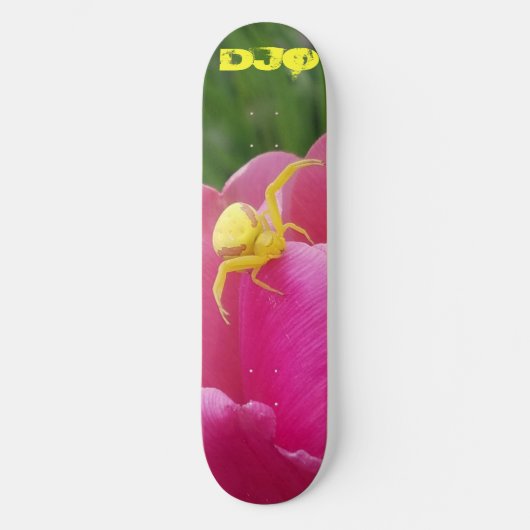 Heldere Gele Krab Spider Roze Bloem initialen Skateboard (Voorkant)