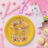 Heldere gele perzik Bronzen Vogelkooi Douche Papieren Bordje (Feest)