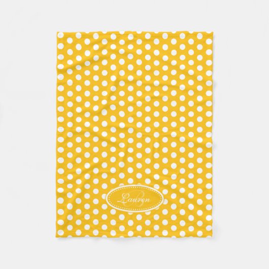 Heldere gele poka dot, aangepaste naam bord deken (Voorkant)