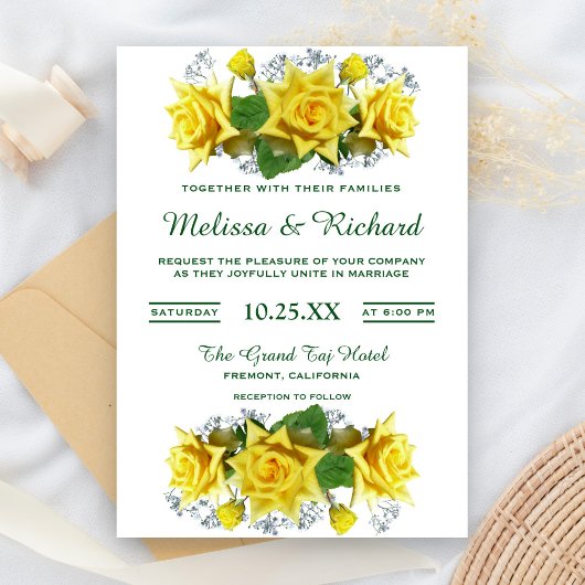 Heldere gele rozen Bloemen bruiloft uitnodiging