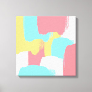 Heldere Gele Turquoise White Pink Bruske Strokes Canvas Afdruk