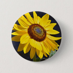 Heldere gele zonnebloem ronde button 5,7 cm